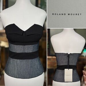Roland Mouret Navy Stretch Denim Cinderella Strapless Bustier Corset, Sz 2